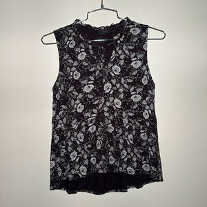 J. Crew Black & White Floral Peplum Tank Top